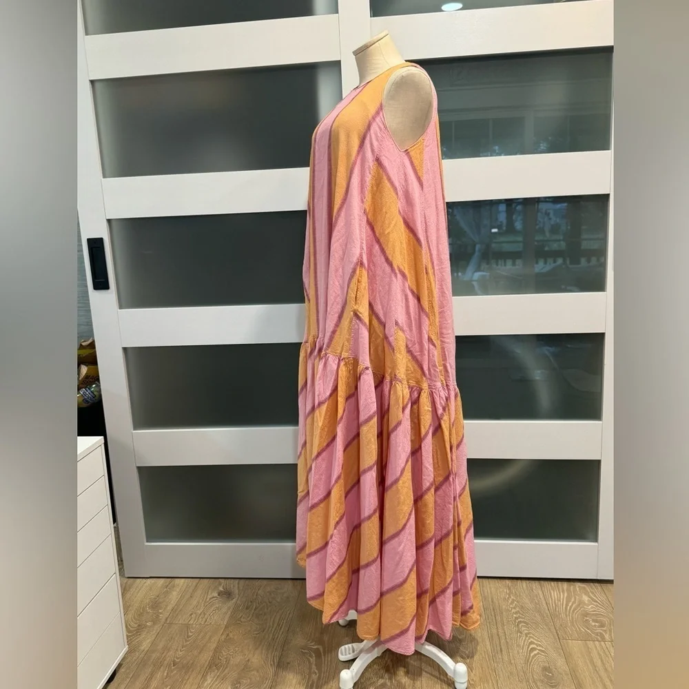 DEVOTON TWINS Maxi OS waistless sleeveless pink and orange sorbet summer dress